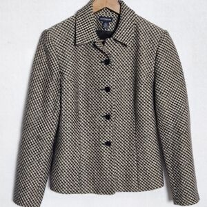 Vintage Ann Taylor Wool Argyle Diamond Blazer Black Career Business Jacket SZ 8